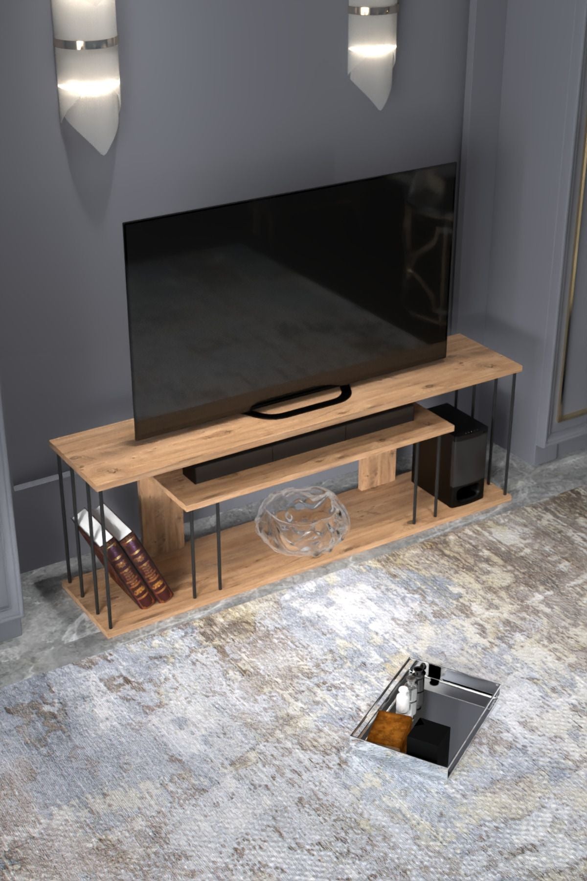 Tv Sehpası Tv Ünitesi Raflı 140 Cm Gzd Plus