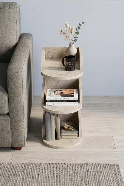 Yan Sehpa Modern 3 Katlı Kitaplıklı Çok Amaçlı Dekoratif Sehpa Minimal Tasarım