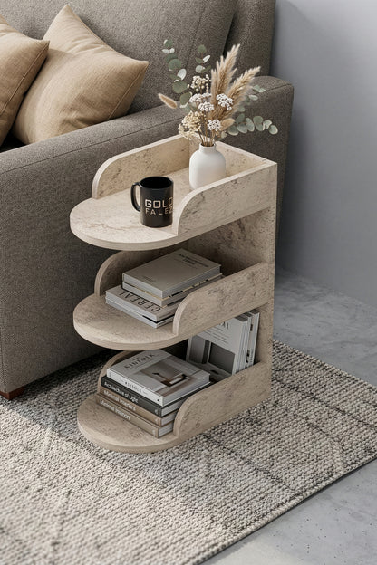 Yan Sehpa Modern 3 Katlı Kitaplıklı Çok Amaçlı Dekoratif Sehpa Minimal Tasarım