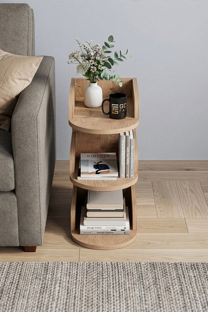 Yan Sehpa Modern 3 Katlı Kitaplıklı Çok Amaçlı Dekoratif Sehpa Minimal Tasarım