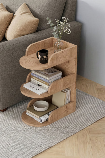 Yan Sehpa Modern 3 Katlı Kitaplıklı Çok Amaçlı Dekoratif Sehpa Minimal Tasarım