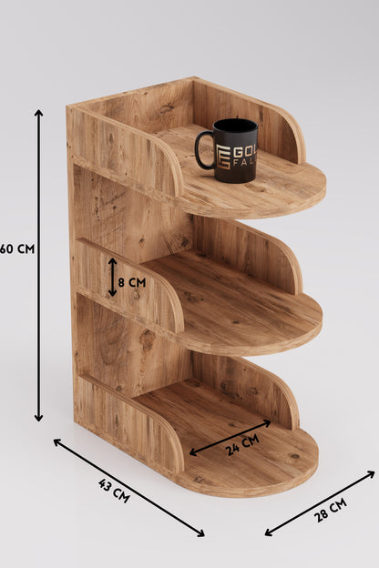 Yan Sehpa Modern 3 Katlı Kitaplıklı Çok Amaçlı Dekoratif Sehpa Minimal Tasarım
