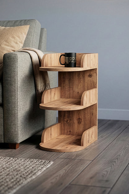 Yan Sehpa Modern 3 Katlı Kitaplıklı Çok Amaçlı Dekoratif Sehpa Minimal Tasarım