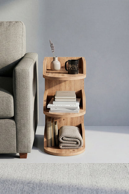Yan Sehpa Modern 3 Katlı Kitaplıklı Çok Amaçlı Dekoratif Sehpa Minimal Tasarım