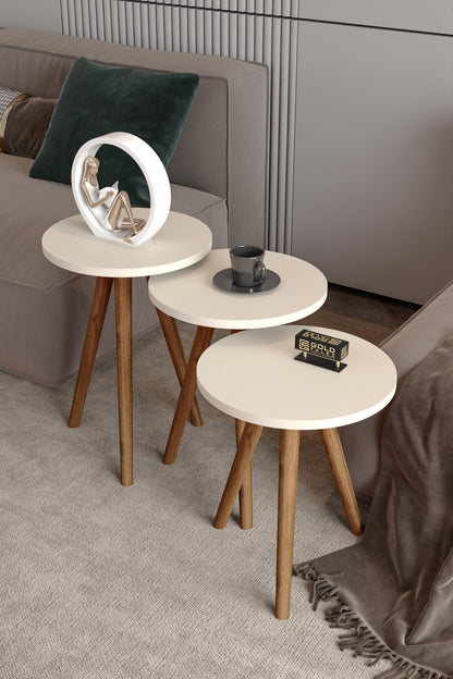Zigon Sehpa 3 Lü Set Ahşap Torna Ayak