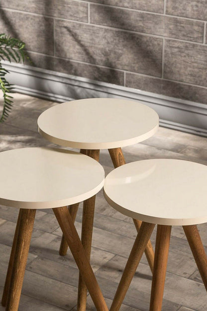 Zigon Sehpa 3 Lü Set Ahşap Torna Ayak