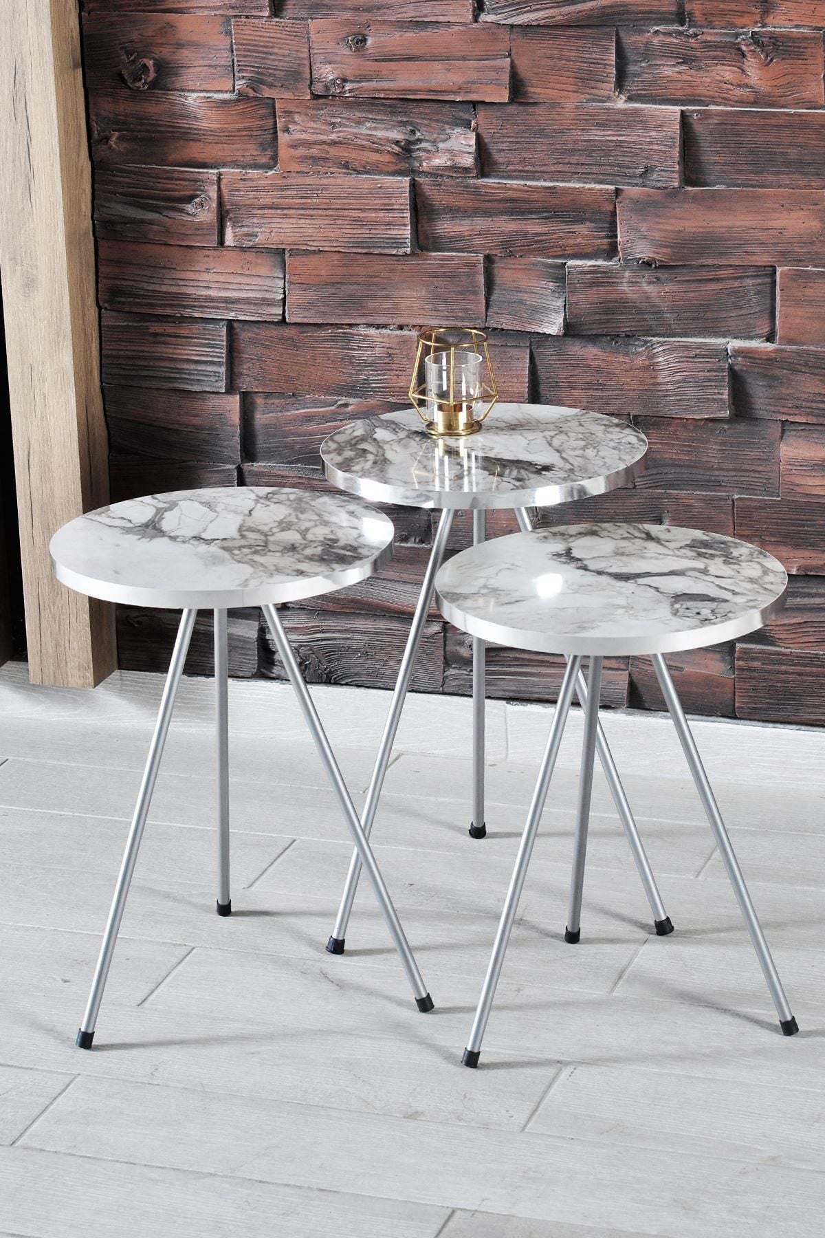 Zigon Sehpa 3'Lü Gümüş Metal Ayak