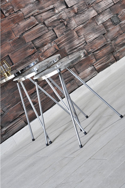 Zigon Sehpa 3'Lü Gümüş Metal Ayak
