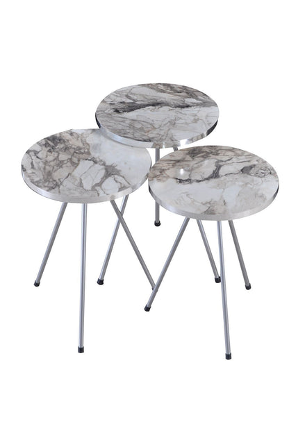 Zigon Sehpa 3'Lü Gümüş Metal Ayak
