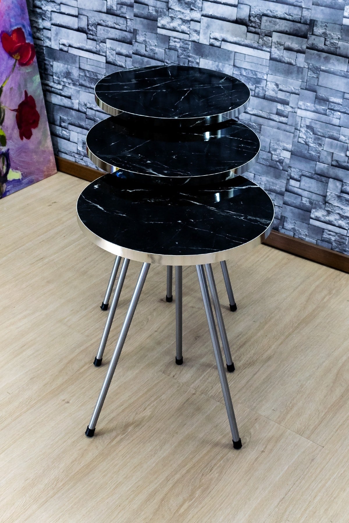 Zigon Sehpa 3'Lü Gümüş Metal Ayak