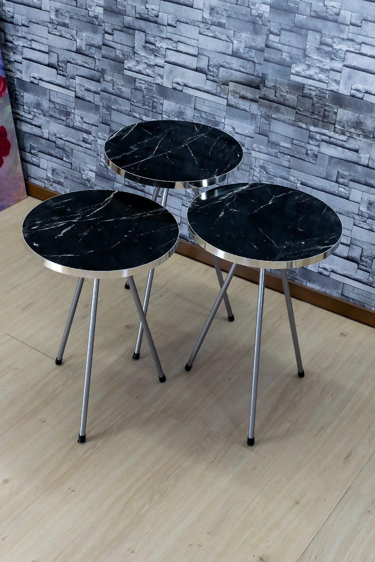Zigon Sehpa 3'Lü Gümüş Metal Ayak