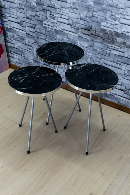Zigon Sehpa 3'Lü Gümüş Metal Ayak