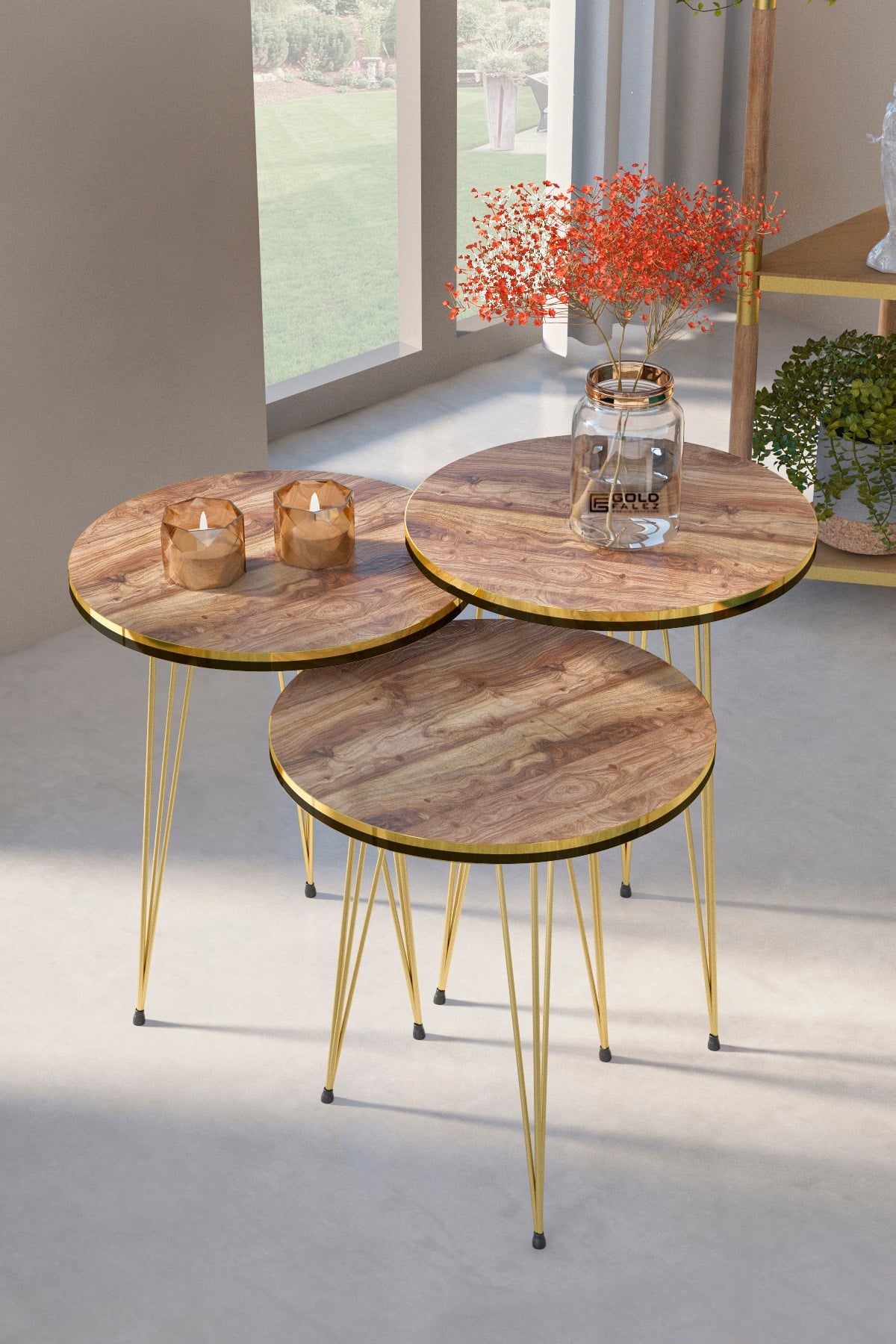 Zigon Sehpa Gold Ceviz Tel