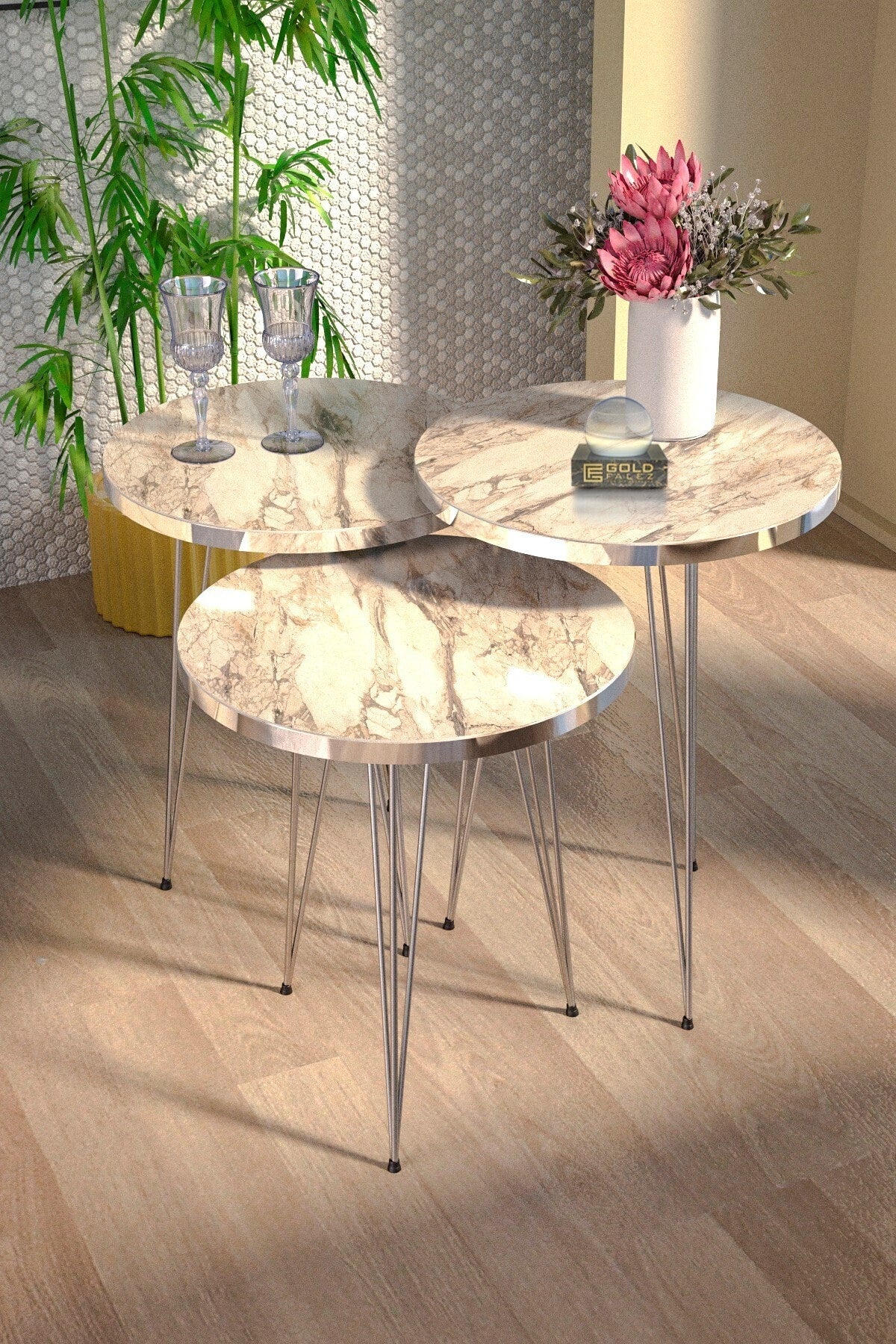Zigon Sehpa Gold Ceviz Tel