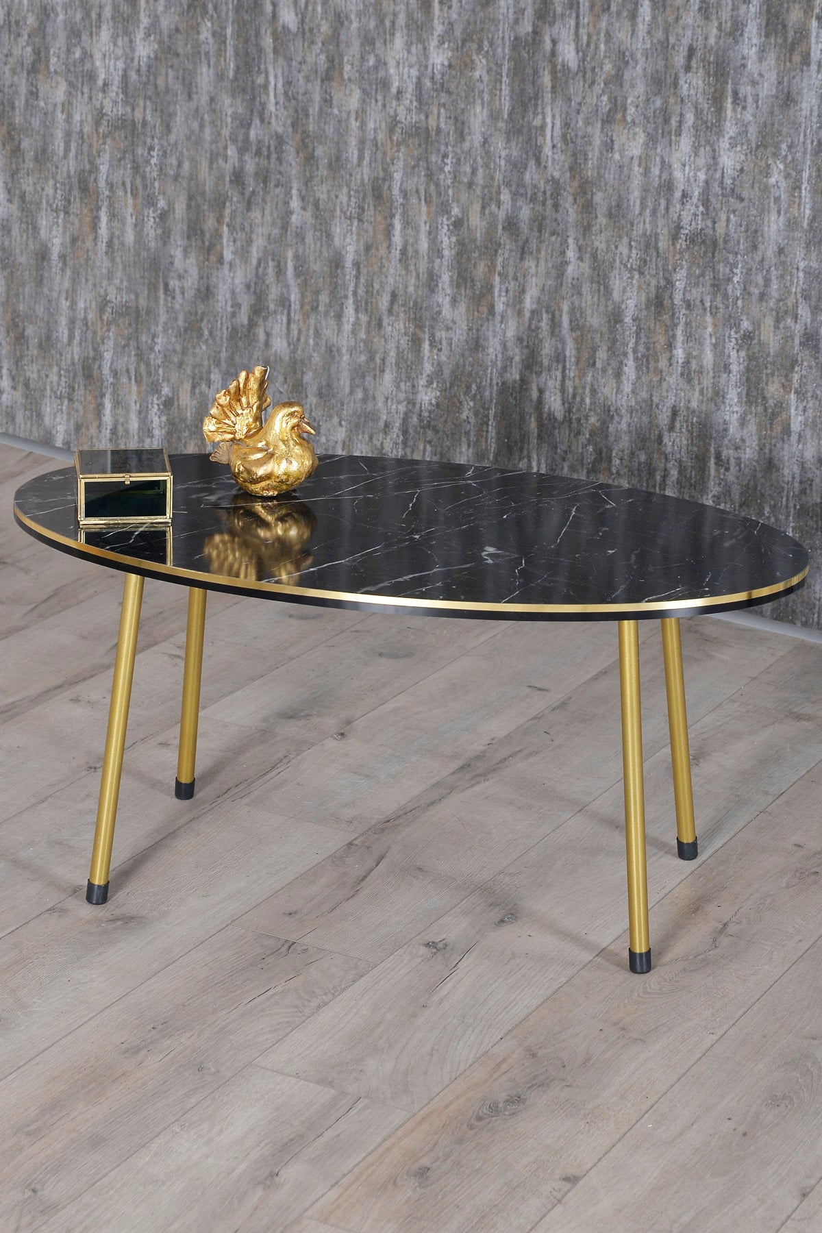 Zigon Sehpa Ve Orta Sehpa Elips Set Çift Gold  Metal