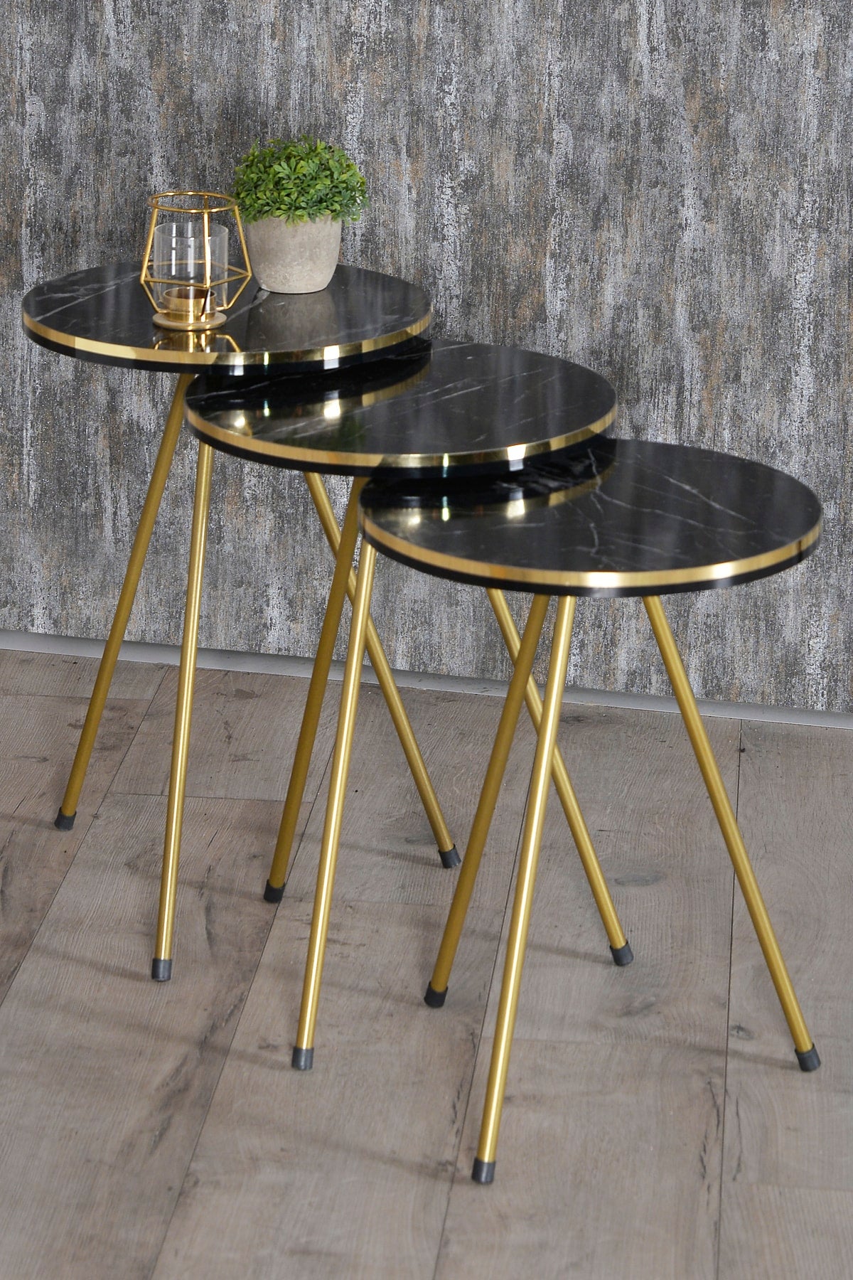 Zigon Sehpa Ve Orta Sehpa Elips Set Çift Gold  Metal
