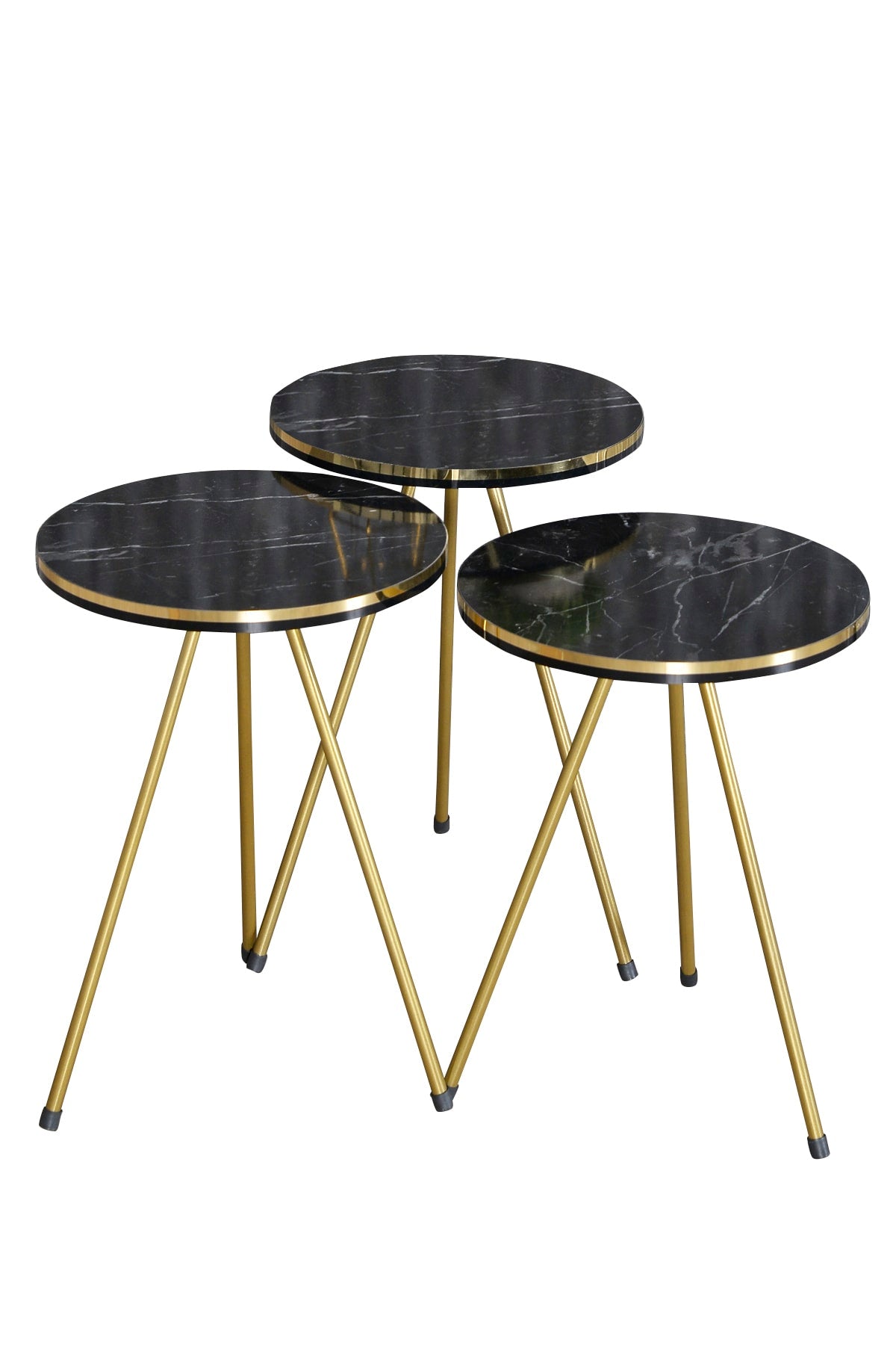 Zigon Sehpa Ve Orta Sehpa Elips Set Çift Gold  Metal