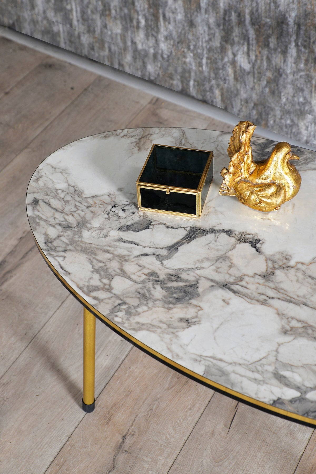 Zigon Sehpa Ve Orta Sehpa Elips Set Çift Gold  Metal