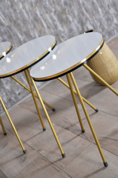Zigon Sehpa Ve Orta Sehpa Elips Set Çift Gold  Metal