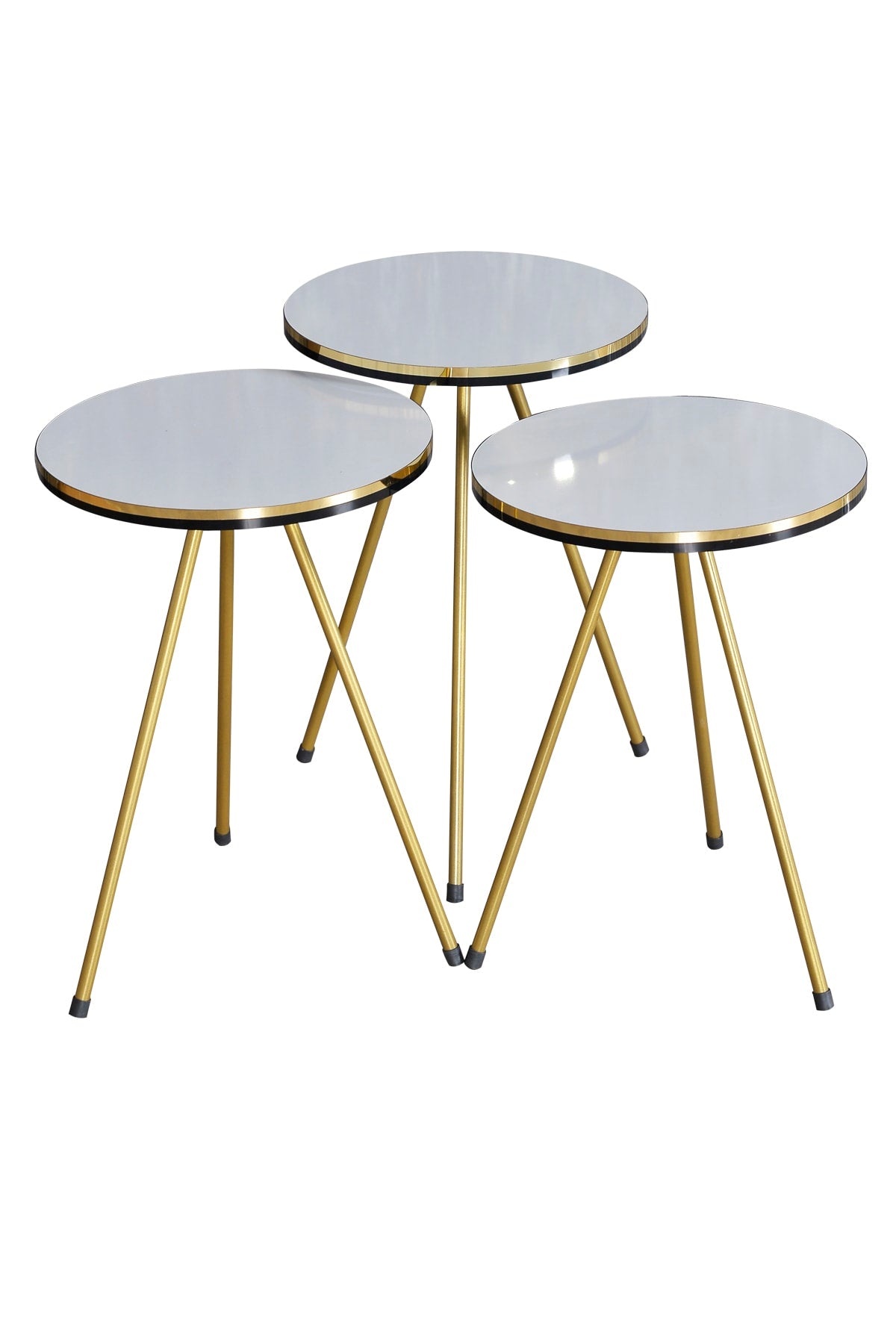 Zigon Sehpa Ve Orta Sehpa Elips Set Çift Gold  Metal