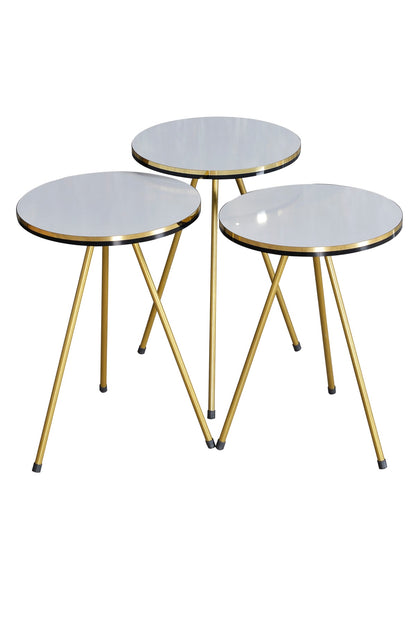 Zigon Sehpa Ve Orta Sehpa Elips Set Çift Gold  Metal