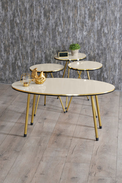 Zigon Sehpa Ve Orta Sehpa Elips Set Çift Gold  Metal