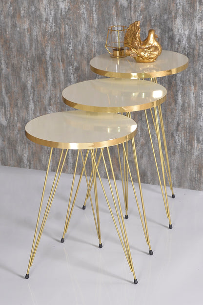 Zigon Sehpa Ve Orta Sehpa Elips Set Gold Tel