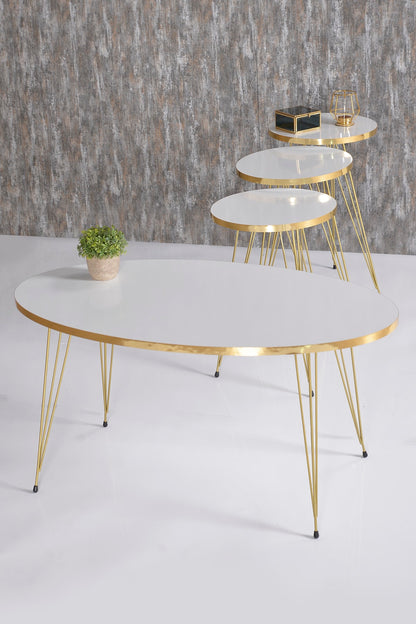 Zigon Sehpa Ve Orta Sehpa Elips Set Gold Tel