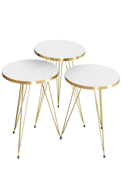 Zigon Sehpa Ve Orta Sehpa Elips Set Gold Tel