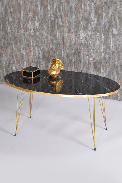 Zigon Sehpa Ve Orta Sehpa Elips Set Gold Tel