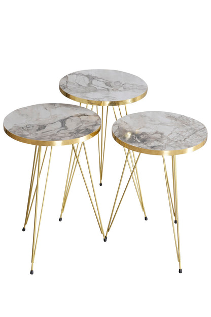Zigon Sehpa Ve Orta Sehpa Elips Set Gold Tel
