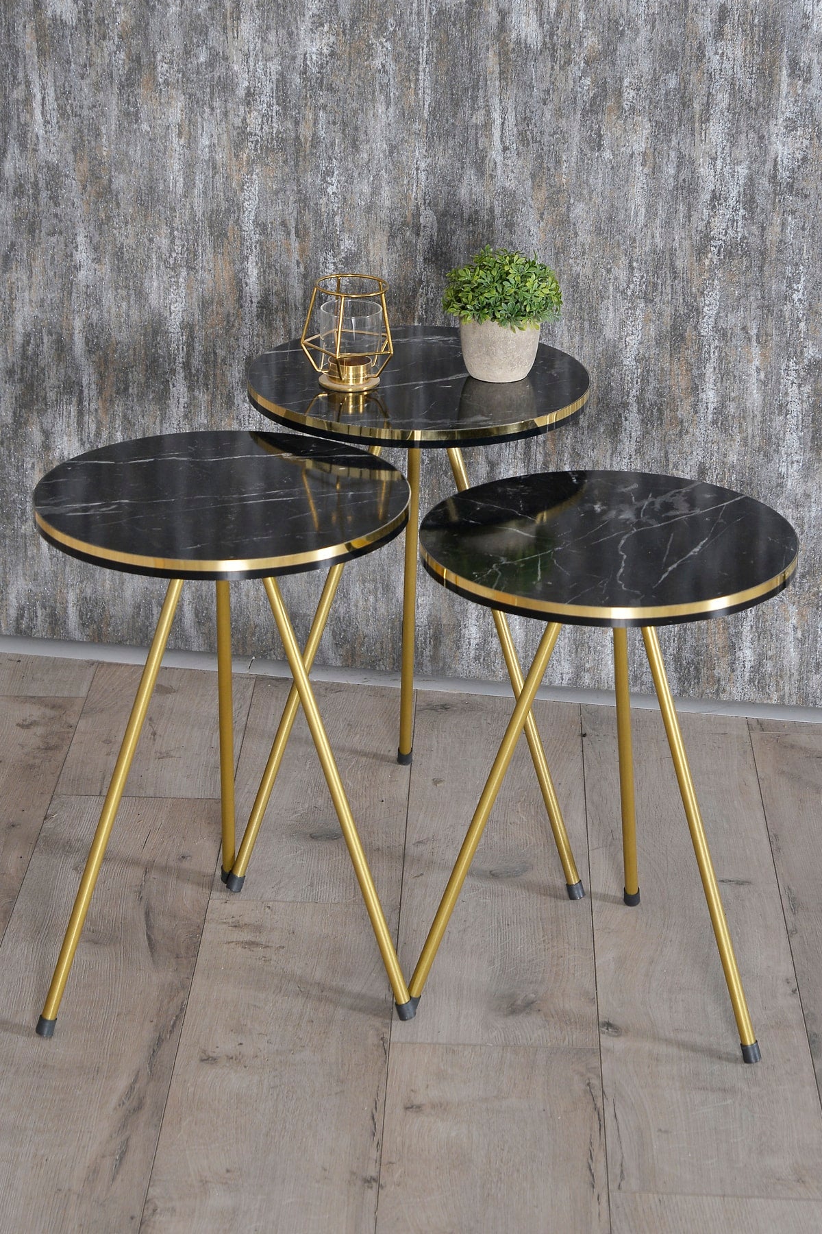 Zigon Sehpa Ve Orta Sehpa Kr Set Çift Gold  Metal