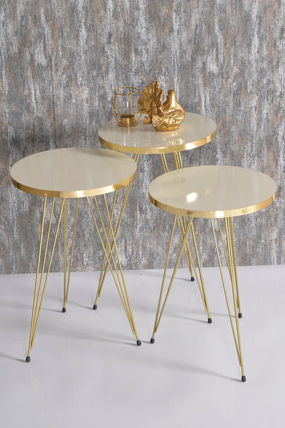 Zigon Sehpa Ve Orta Sehpa Kr Set Gold  Tel