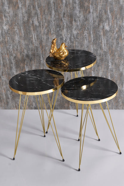 Zigon Sehpa Ve Orta Sehpa Kr Set Gold  Tel